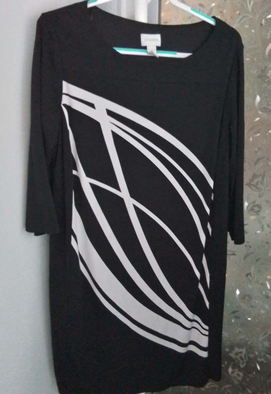 Chicos Black White Stretch 3/4 Sleeve Lined Dress Size 3 (XL)